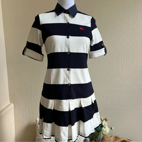 Burberry Sports Tennis Knit Striped Box Pleated Skirt Short Dress US6 - Picture 3 of 17